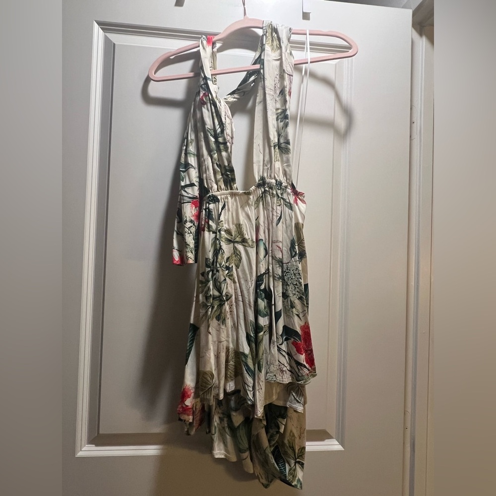 Asymmetrical Floral Dress in Cream and Red